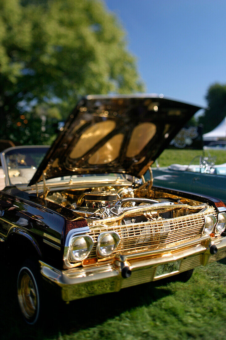 Toronto , ON - August 22 :  Low rider car on display at a hydraulic and air-asssisted car hop off competition where the winner is the car that gets the most height. Photo by Paul Giamou / Aurora 