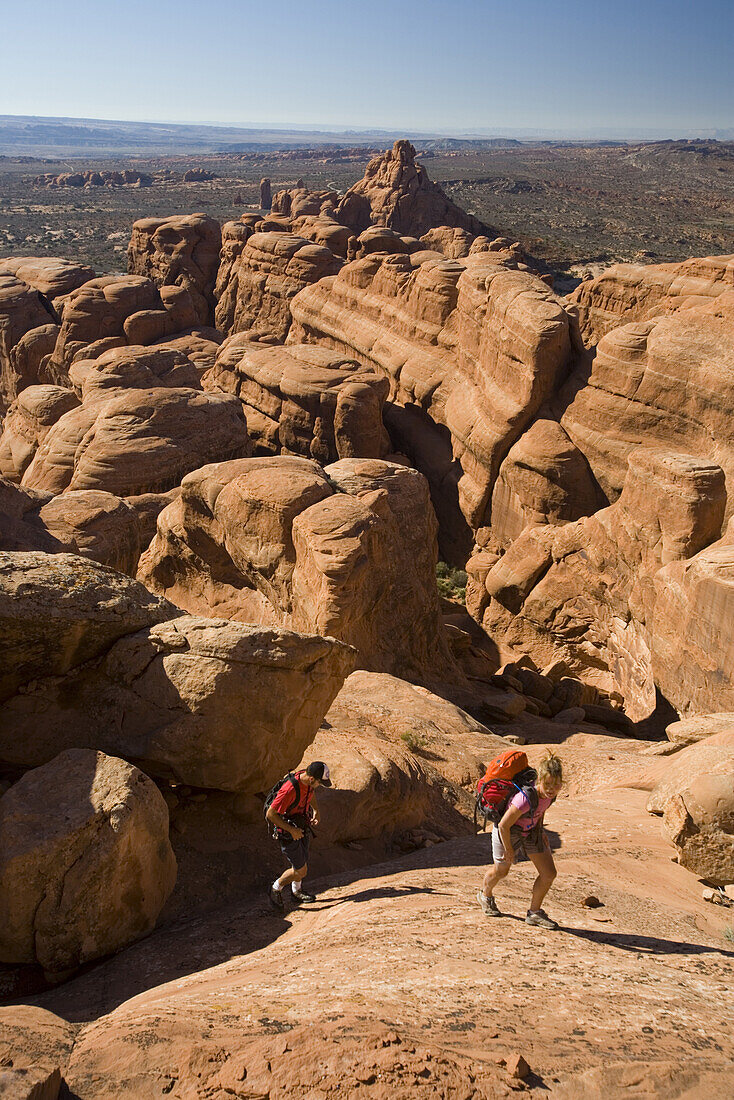 Eric Odenthal and Julia Ramsdenn during a hike up Elephant Butte in Arches National Park, Moab, Utah.