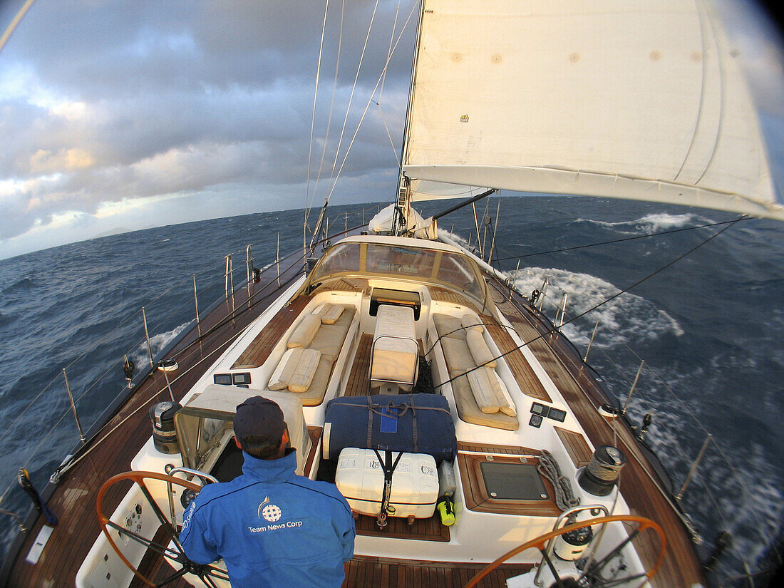Onboard a Swan 82 foot yacht during a delivery along the East Australian coast.