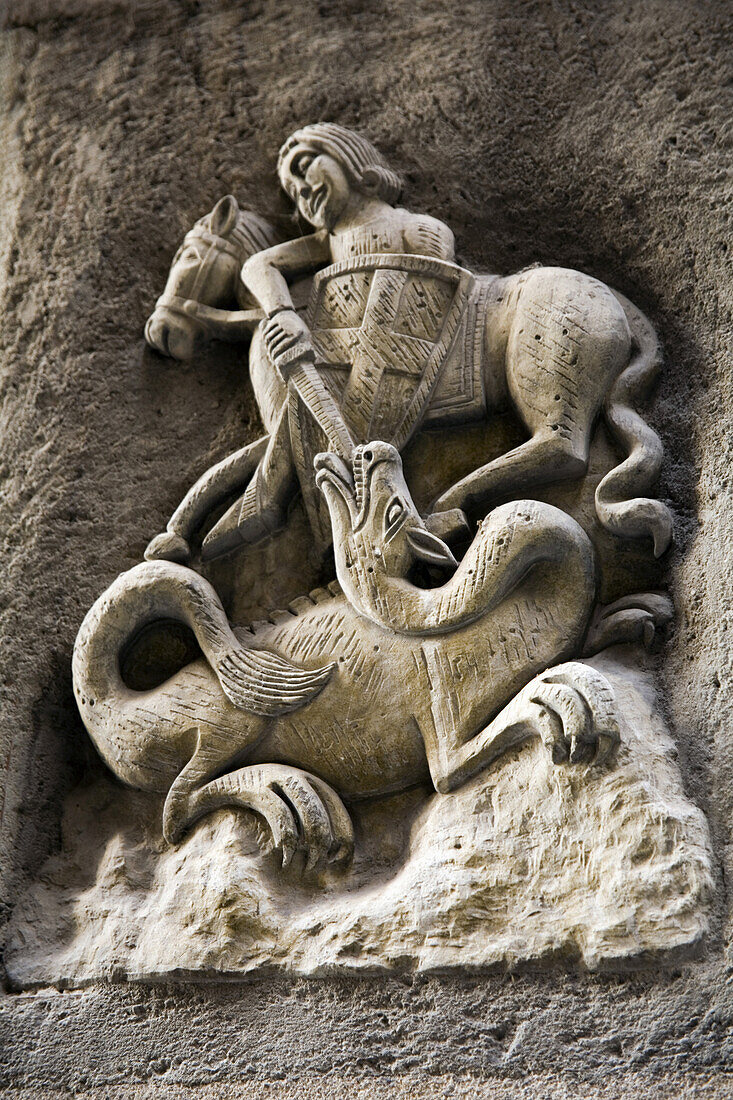 Carving in the Gothic Quarter, Barcelona, Spain.