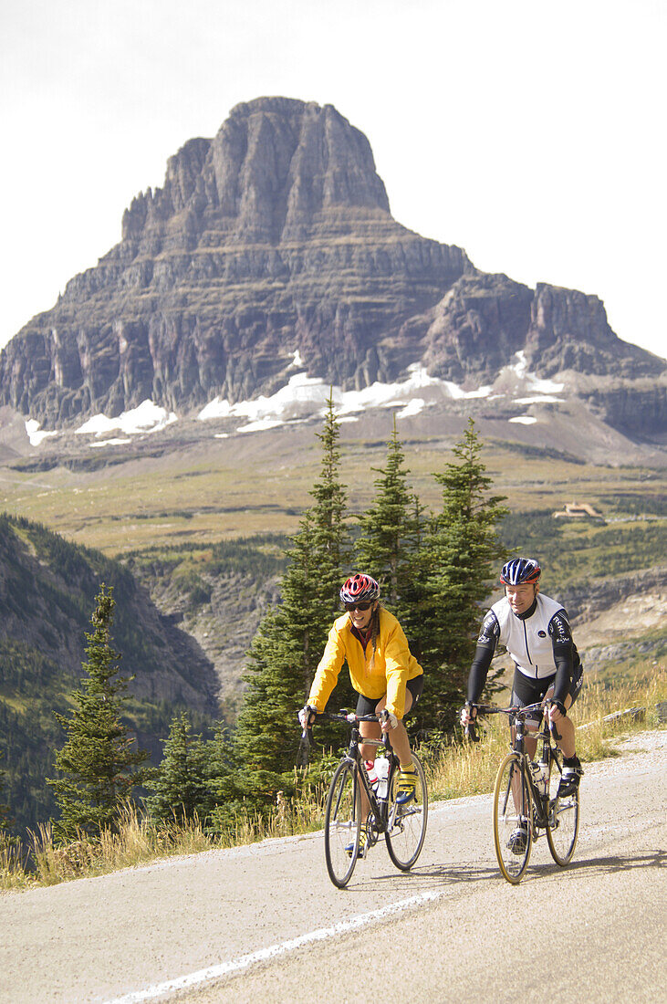 The famous Going to the Sun Road that crosses the Continental Divide at Logan Pass in the heart of Glacier National Park, MT. It's the only road across the park and open for biking during limited hours - Mitch Moylan, Lou Albershardt.
