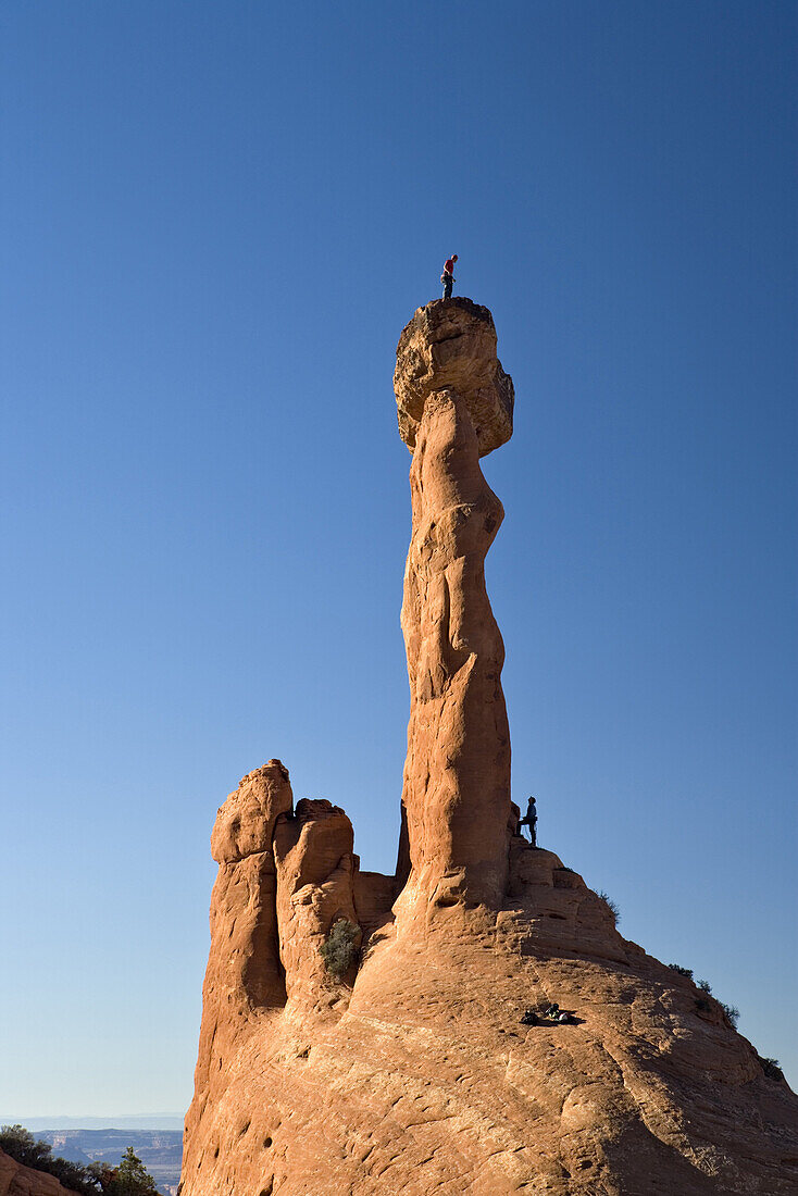 'Climbers Eric Odenthal and Kevin Kane on ''Elvis's Hammer'', Sand Flats road area, Moab, Utah.'