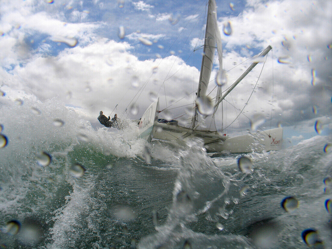 Audi catamaran.Very wet training session on a sport catamaran sponsor by Audi.