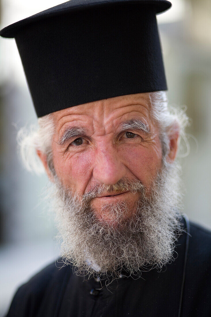NAFPAKTOS, GREECE-OCTOBER 6, 2007: A portrait of a Greek Orthodox priest in Nafpaktos, Greece on October 6, 2007.