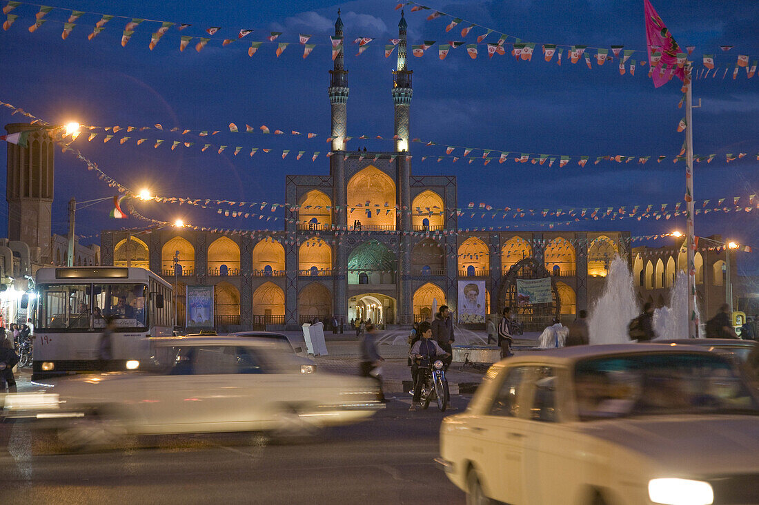 Yazd, Iran - February, 2008: Busy Behesti Square at the heart of the ancient and vibrant desert city of Yazd.