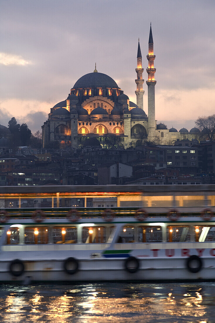 Istanbul, Turkey - January, 2008: Suleymaniye Mosque on the hillside overlooking the Golden Horn in Istanbul, Turkey was built in the 16th century under one of the most richest and powerful Ottoman Sultans, Suleyman the Magnificent.