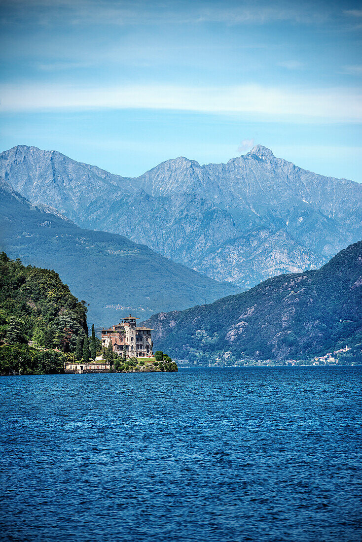 view across Lake Como towards Villa Gaeta, Menaggio, Lombardy, Italy, Europe