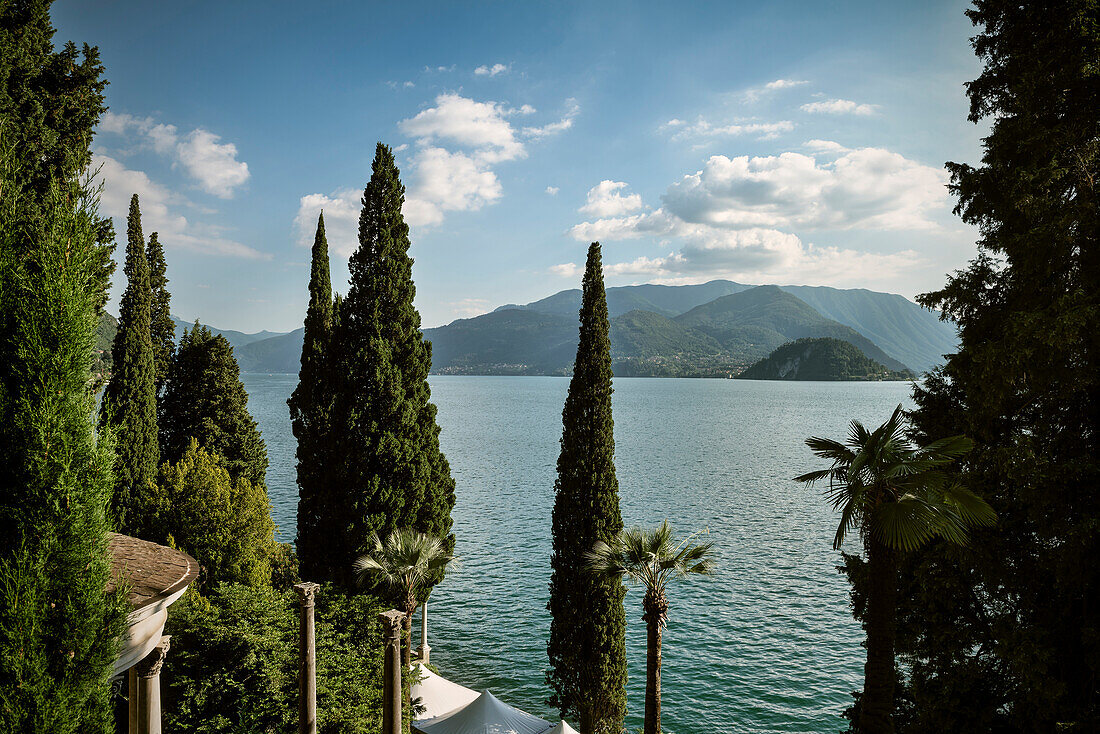 view across Villa Monastero and Lake Como, Varenna, Lombardy, Italy, Europe