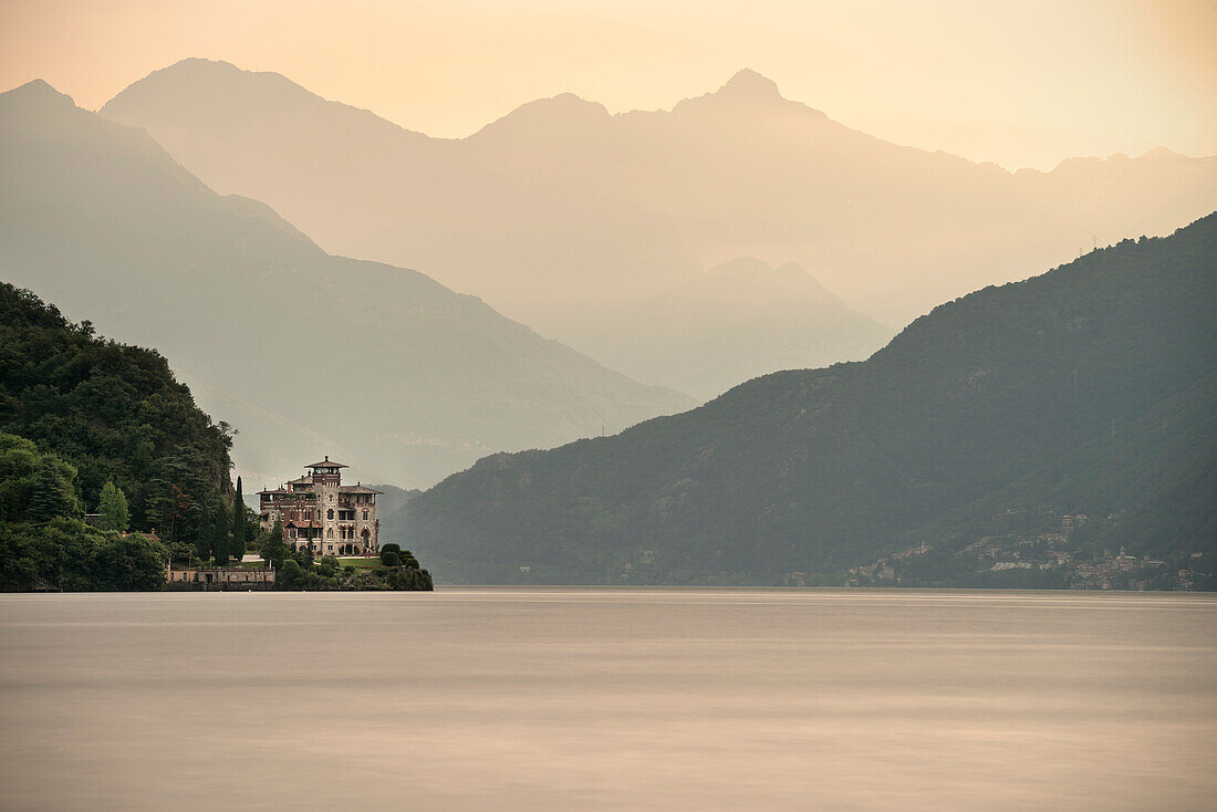 view across Lake Como towards Villa Gaeta, Menaggio, Lombardy, Italy, Europe