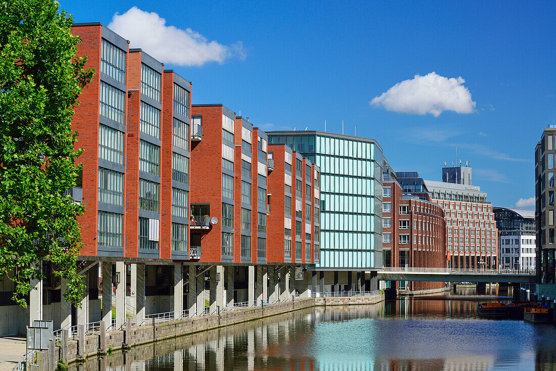 Modern architecture along a canal in Hamburg, Hamburg, Germany