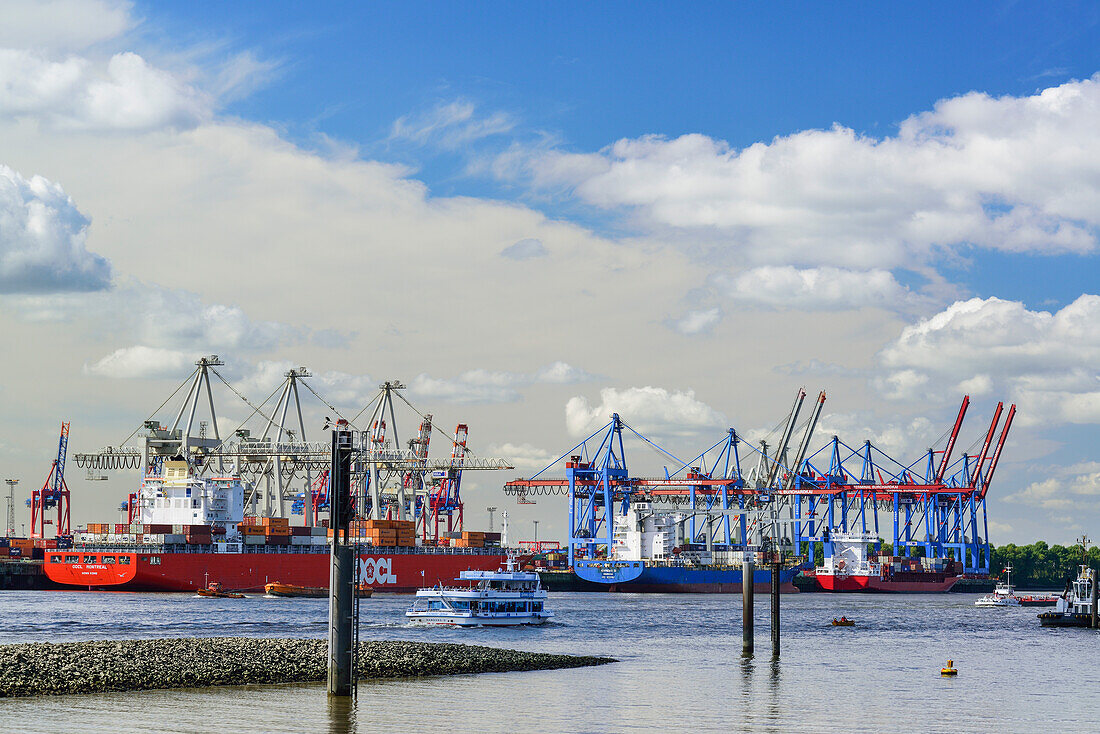 Frachtschiffe am Container-Terminal Waltershof an der Elbe, Waltershof, Hamburg, Deutschland