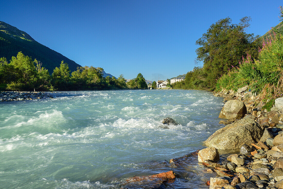 Inn river, La Punt-Chamues-ch, Upper Engadin, Canton of Graubuenden, Switzerland
