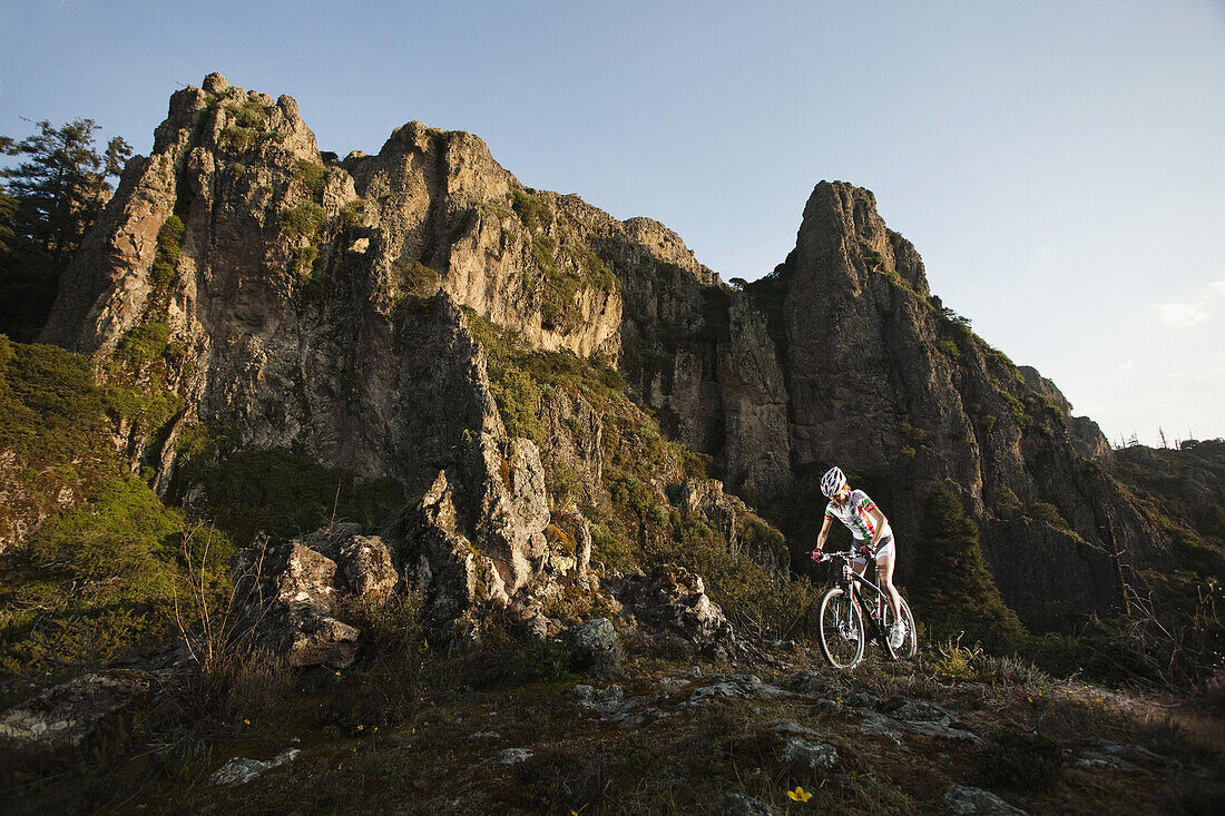 Mexican cyclist Daniela Campuzano riding her mountainbike during a training session in Hidalgo, Mexico.
