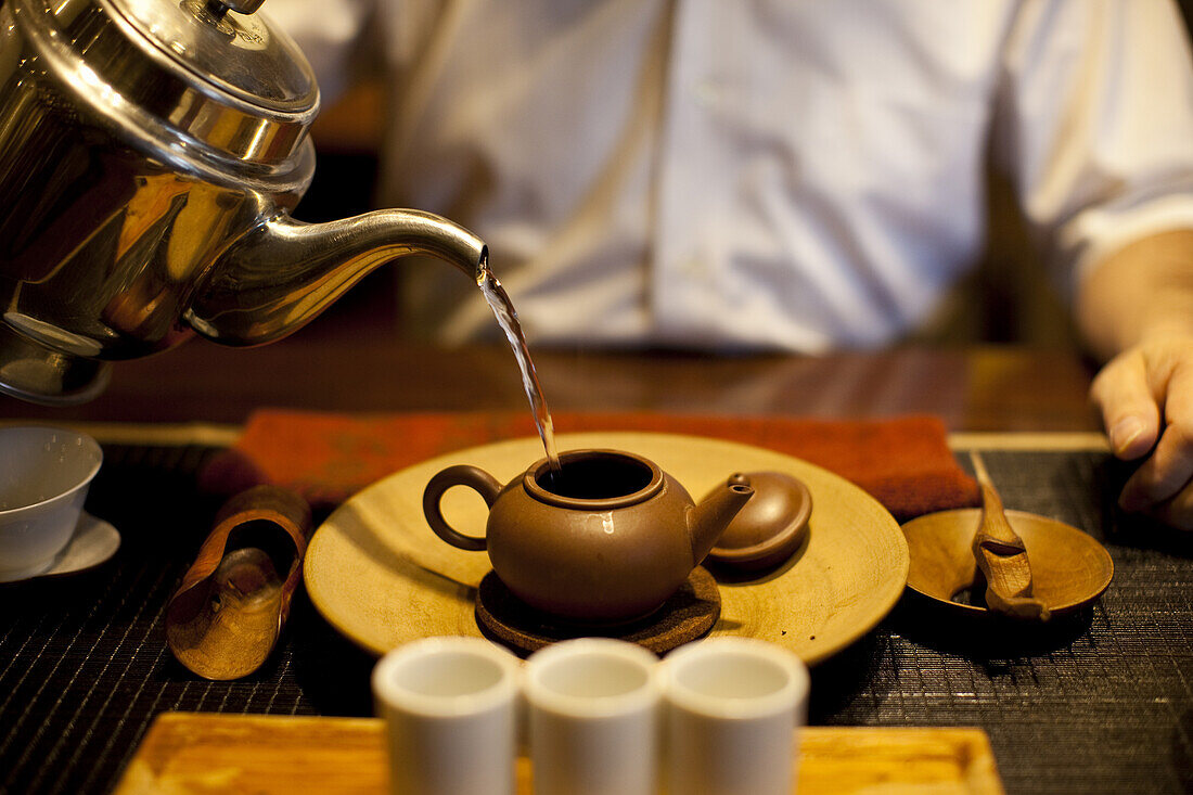 Tea preparation at a traditional tea house in the Da-an district of Taipei, Taiwan, November 10, 2010.