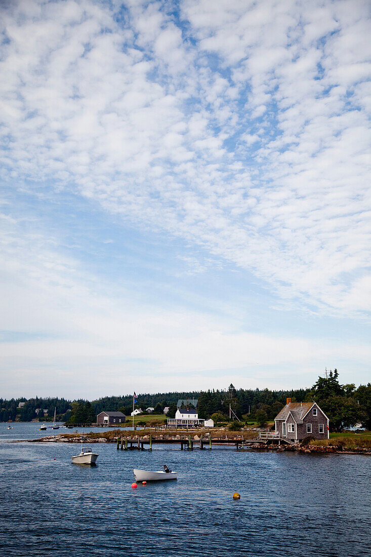 ISLE AU HAUT, MAINE, USA. The calm inlet waters off the coast of Isle Au Haut on a sunny afternoon.