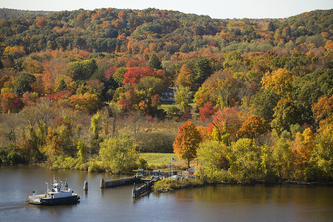 From late April to Late November you can take the Chester - Hadlyme Ferry across the CT River from Chester to get to Gillette Castle. While crossing the river, the castle is in full view, in all it's majesty sitting atop the cliffs.