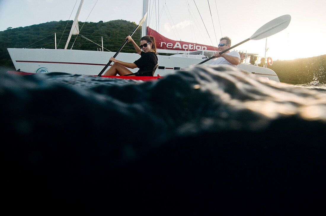 Elizabeth Hurd and her fiance, Matt Edney have fun with the kayak while on a family sailing vacation in the British Virgin Islands on Friday, January 13, 2012