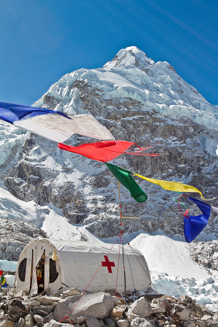 The medical tent at Everest Base camp. The tent is in operation for the whole of the climbing session on Mount Everest.