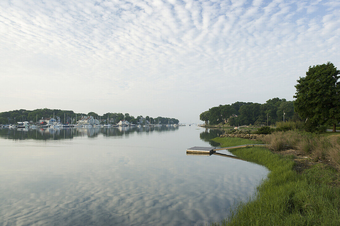 ROWAYTON, CT - JUNE 13: Couds are reflected in Rowayton's Five Mile River.