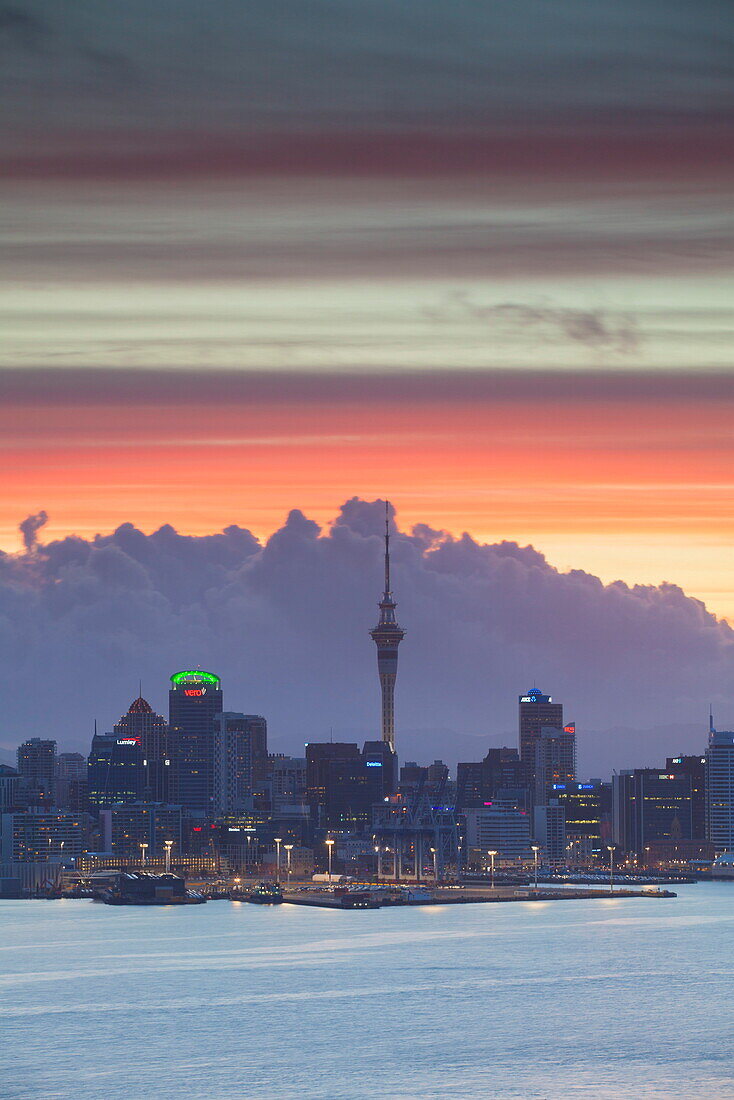 View of Auckland at sunset, Auckland, North Island, New Zealand, Pacific