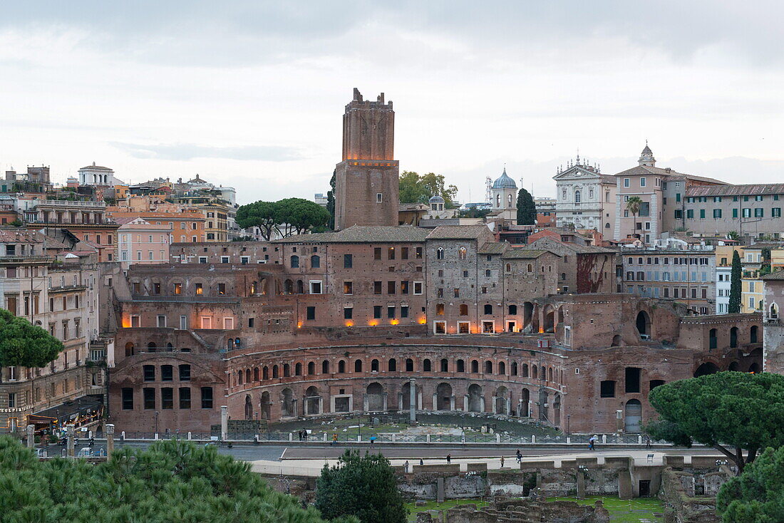 Via dei Fori Imperiali and Trajan's Forum ruins seen from Vittoriano monument, Rome, Lazio, Italy, Europe