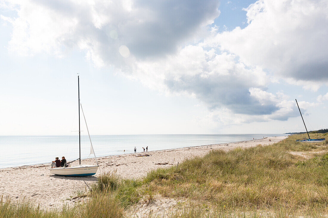 Sailboat at sandy beach, Marielyst, Falster, Denmark