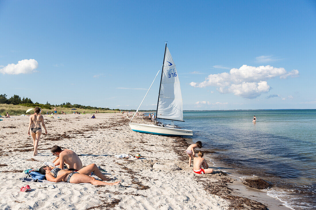 Vacationers at sandy beach, Marielyst, Falster, Denmark