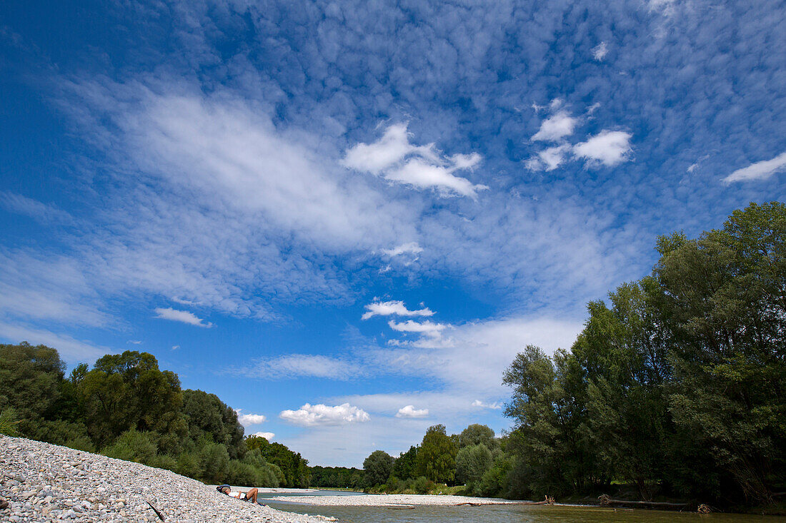 Die Isar am Flaucher, München, Oberbayern, Bayern, Deutschland