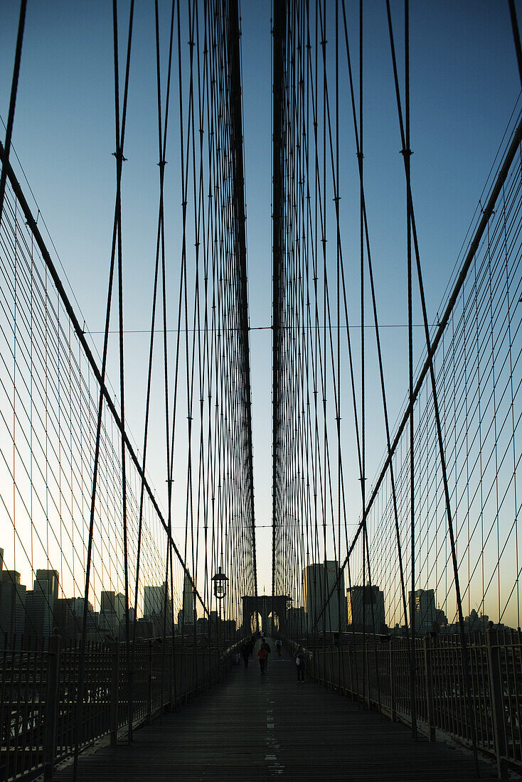 Elevated pedestrian walkway above Brooklyn Bridge, New York City