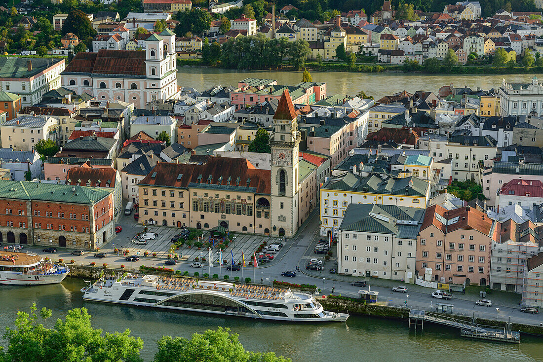 Old town with town hall and church of St. Michael, Passau, Lower Bavaria, Germany