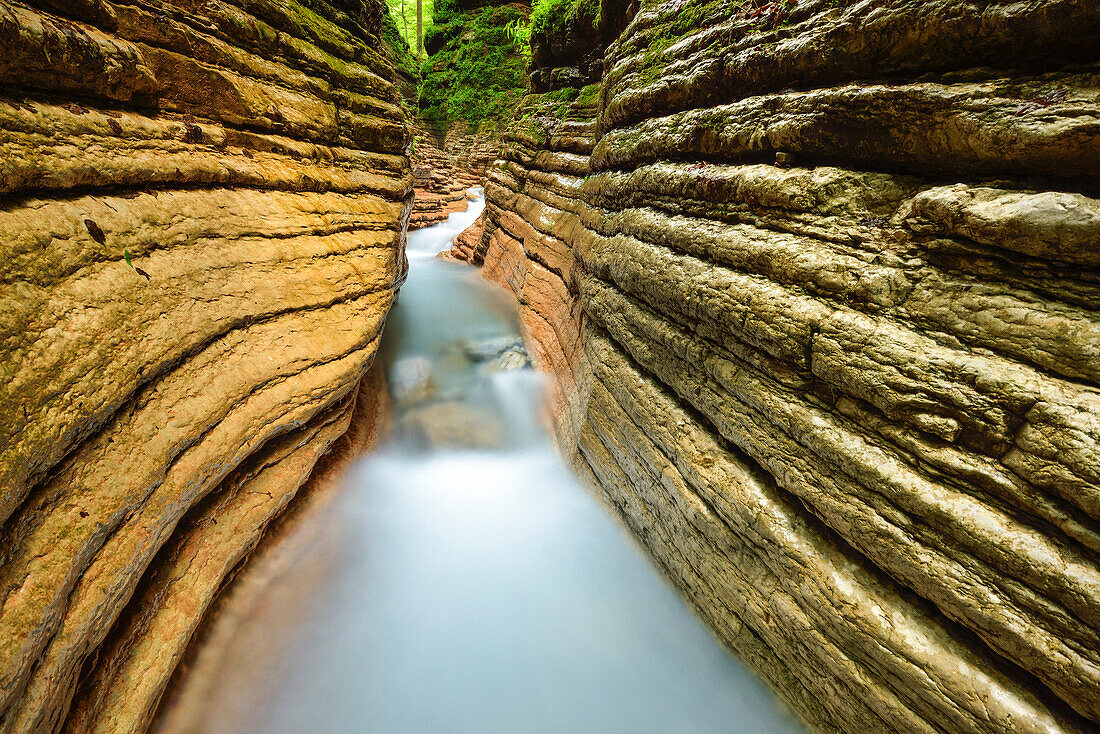 Bach fließt durch rote Klamm, Salzkammergut, Salzburg, Österreich