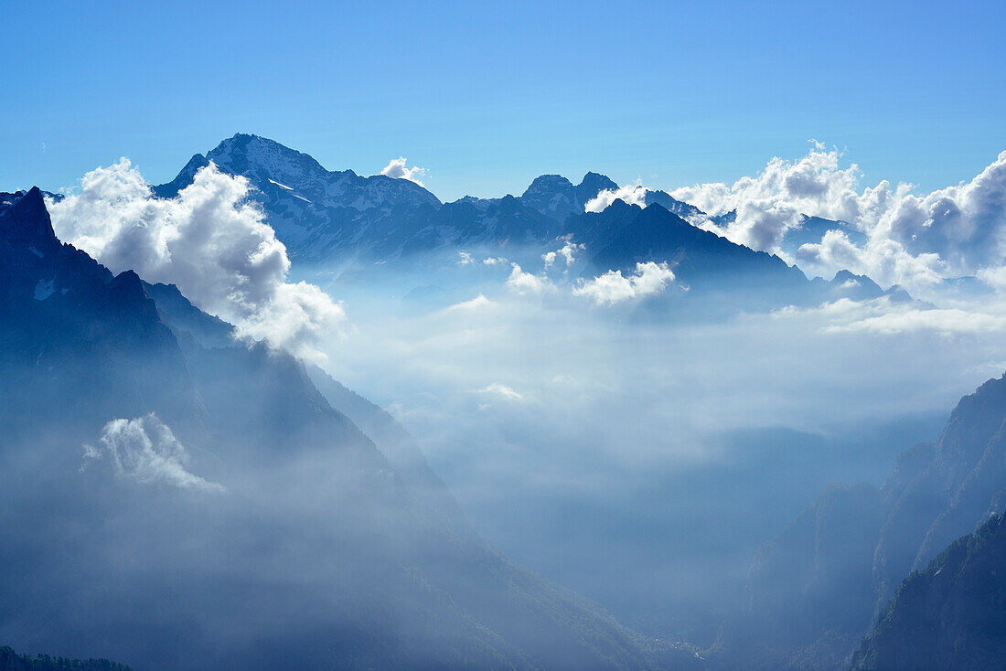 View towards Monte Disgrazia, Sentiero Roma, Bergell range, Lombardy, Italy