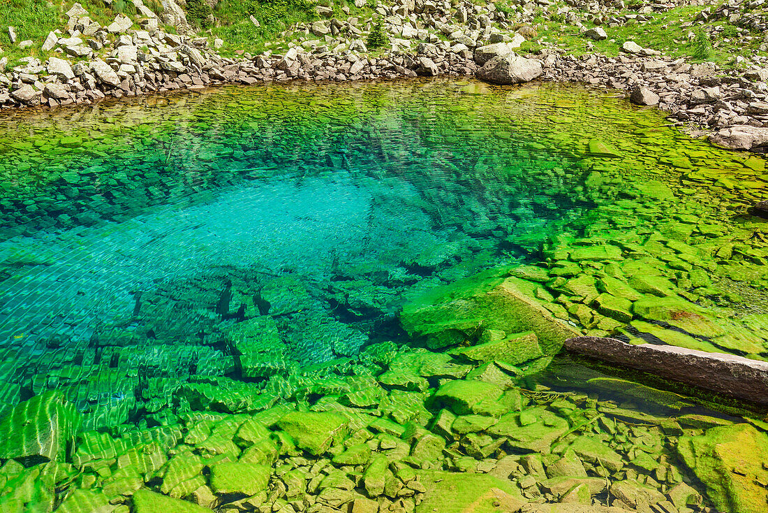 Blue-green mountain lake, lake Lago Caserina, Lagorai range, Dolomites, UNESCO world heritage Dolomites, Trentino, Italy