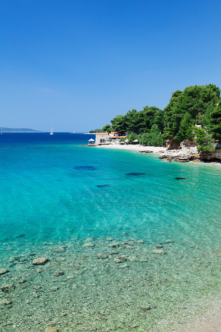 Restaurant at beach, Bol, Brac Island, Split-Dalmatia, Dalmatia, Croatia, Europe