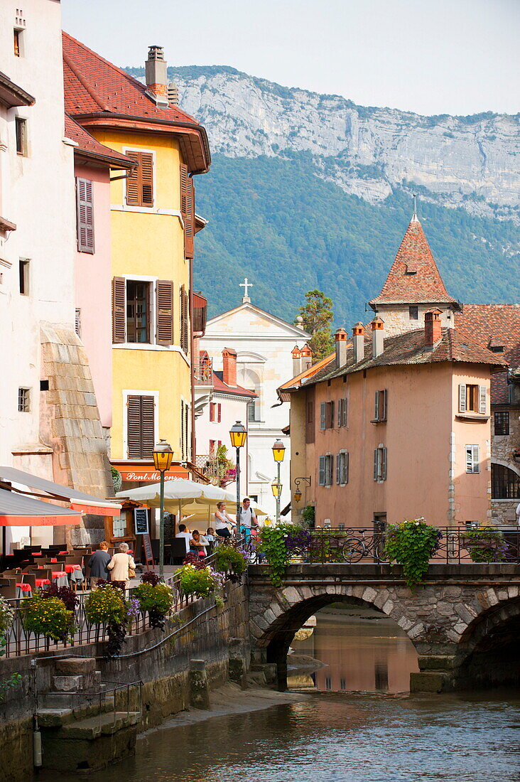 A view of the canal in the old town of Annecy, Haute-Savoie, France, Europe