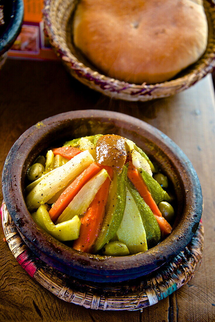 Dish of tagine, restaurant, Medina, Marrakech, Morocco, North Africa, Africa