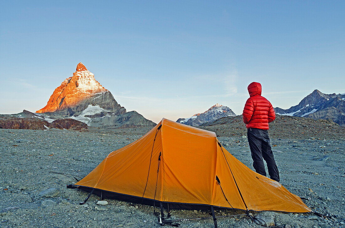 Camping near The Matterhorn, 4478m, Zermatt, Valais, Swiss Alps, Switzerland, Europe