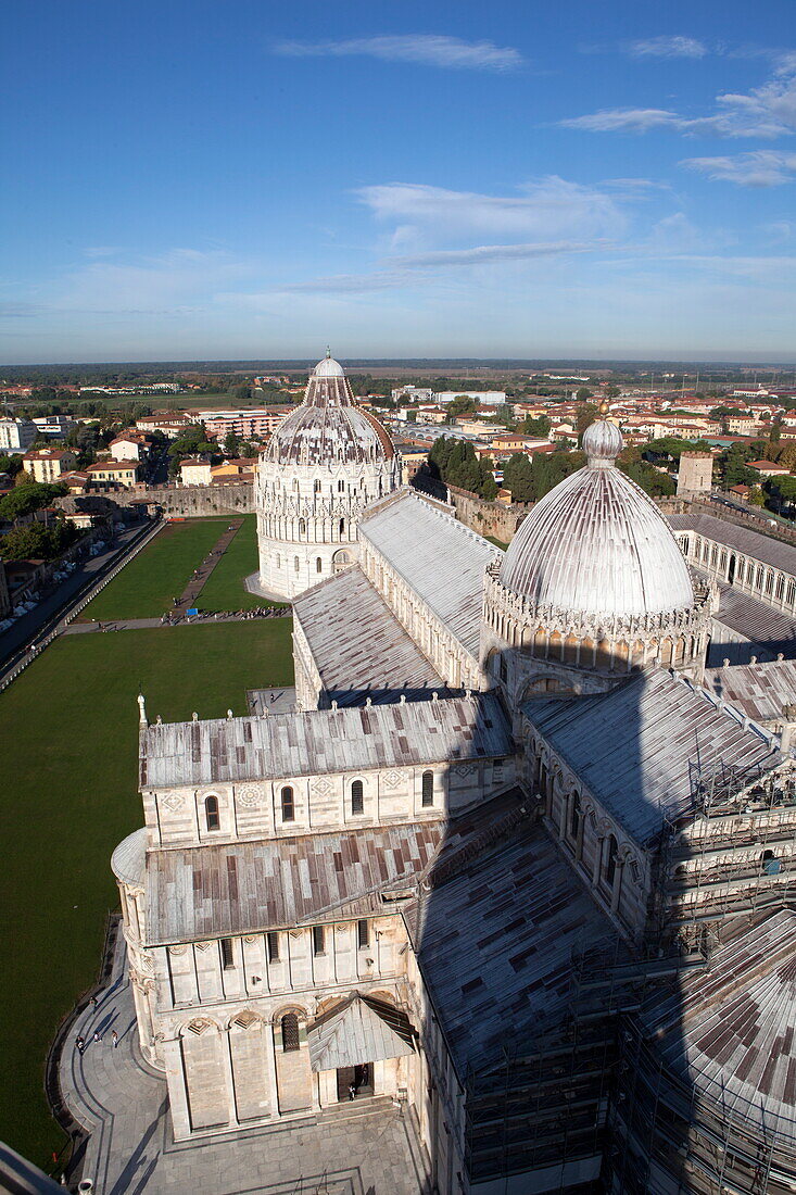 View from the Leaning Tower of Pisa over the Duomo, UNESCO World Heritage Site, Pisa, Tuscany, Italy, Europe