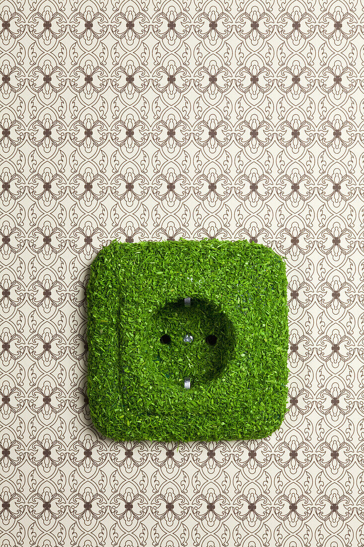 Energy saving electrical wall outlet covered in grass