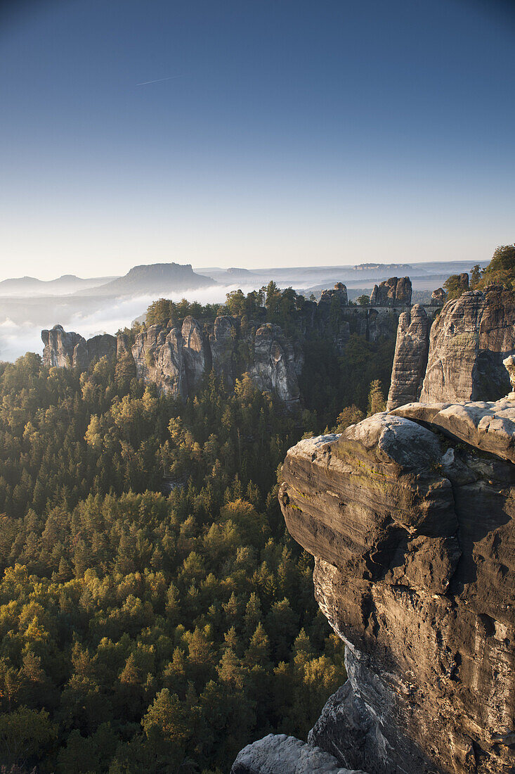 The Bastei in the morning, Elbe Sandstone Mountains, Saxon Switzerland National Park, Germany