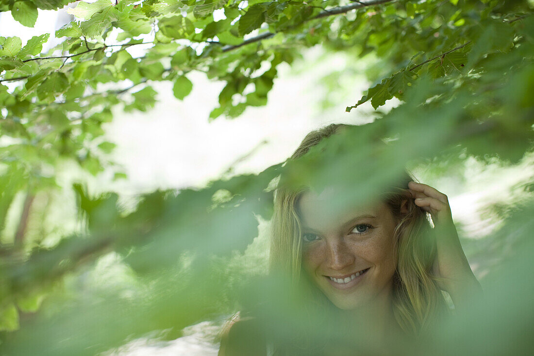 Young woman in nature, selective focus