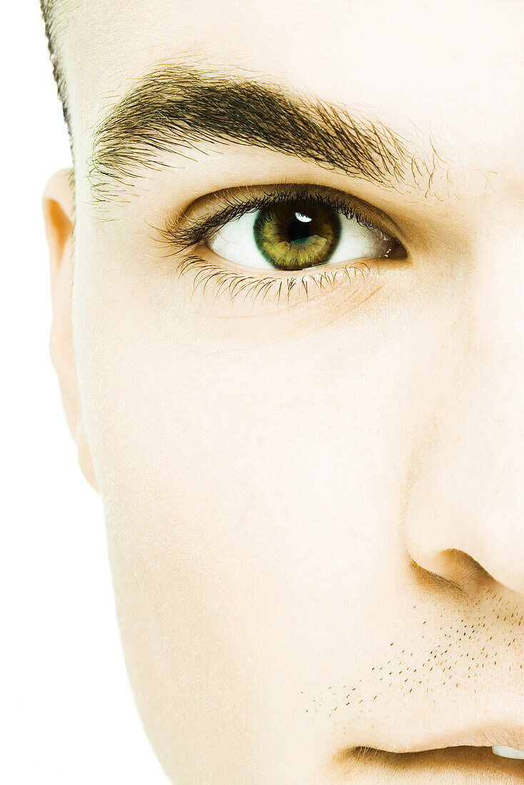 Young man's face, extreme close-up