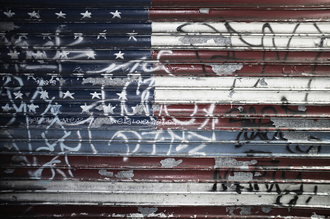 Flag on metal shutters