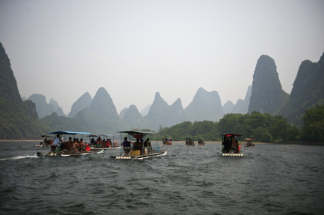 Tour boats sailing on the River Li in China