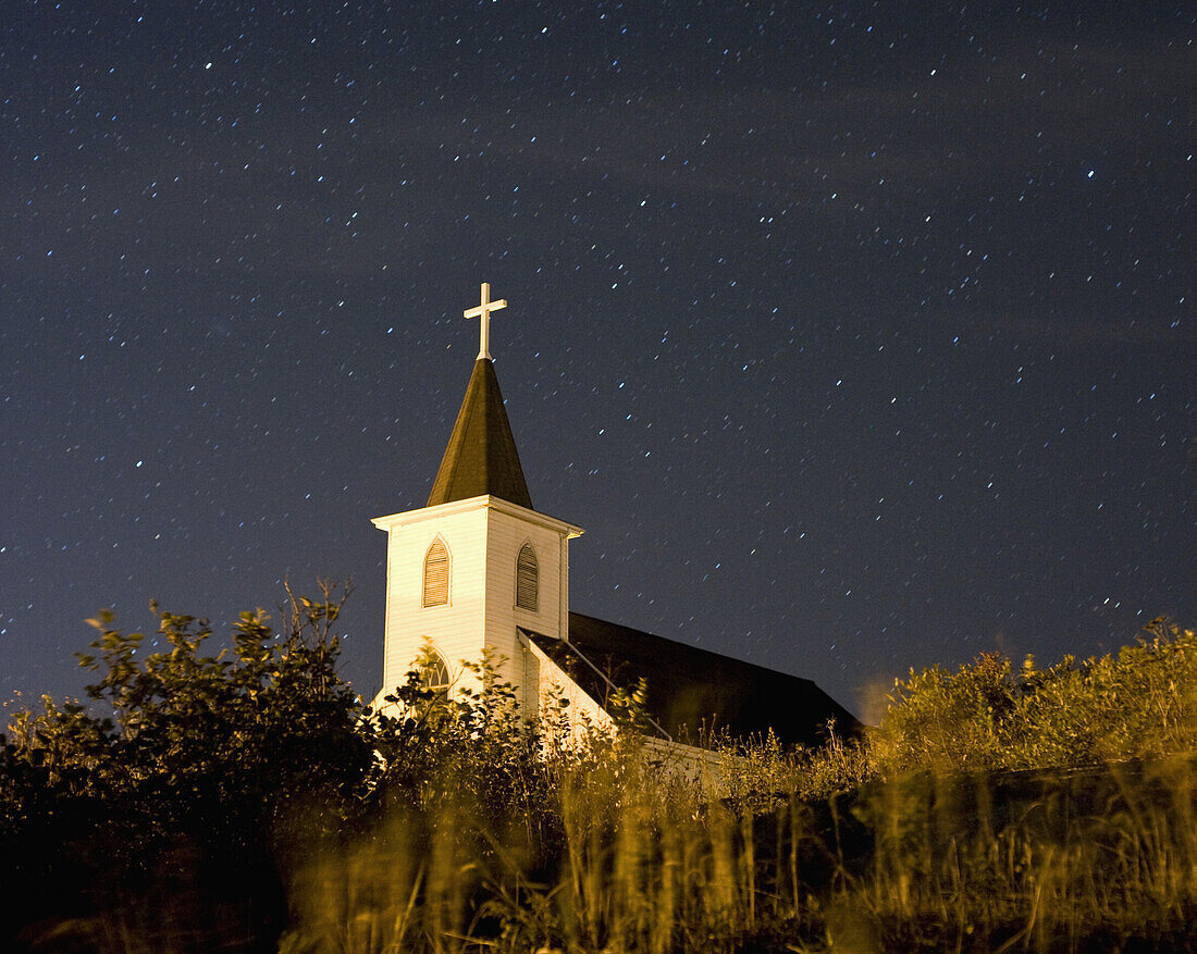 View of church and a starry sky