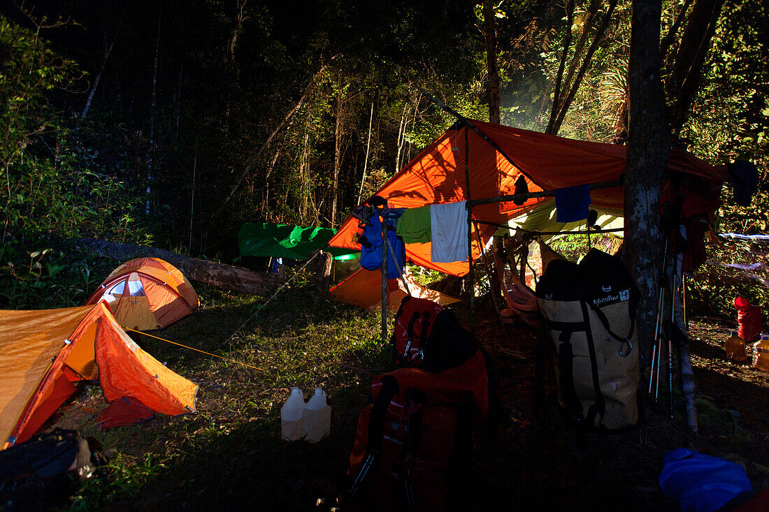 Camp in the Jungle, Acopan Tepui, La Gran Sabana, Venezuela.