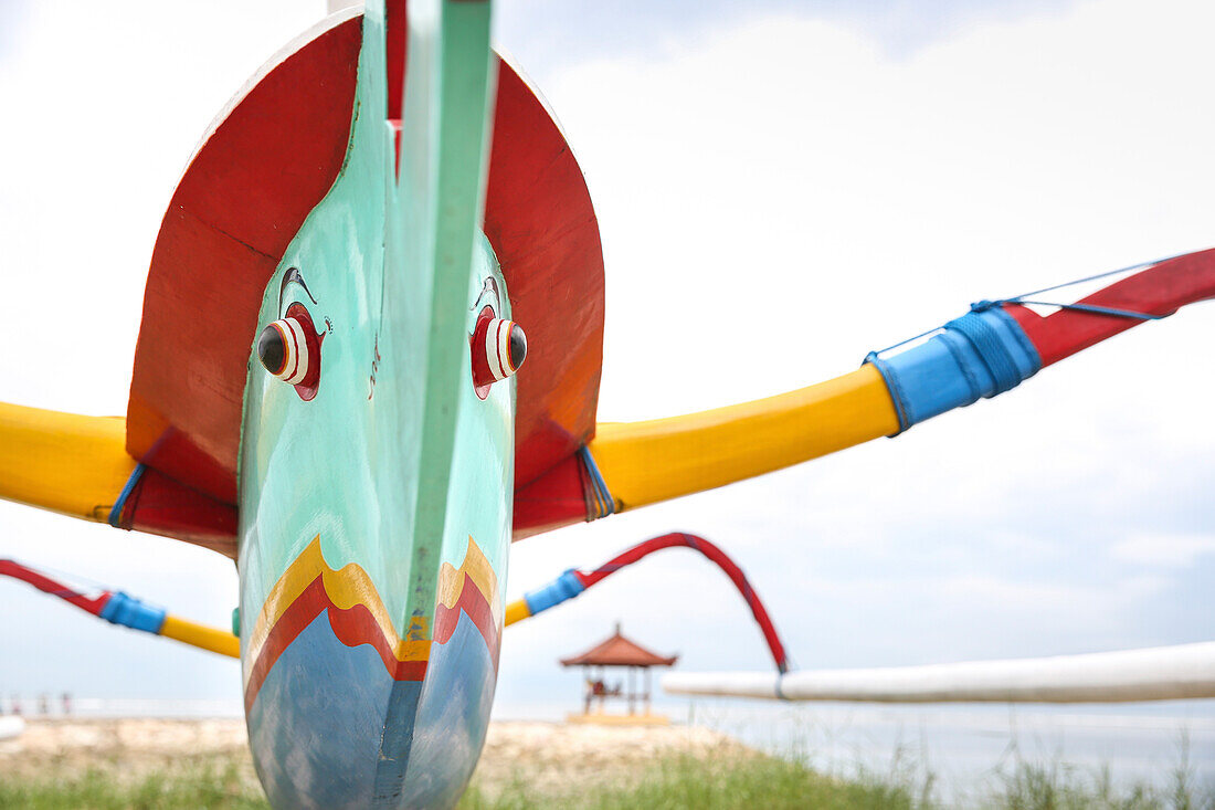 Coloful traditional fishing boat at beach, Sanur, Denpasar, Bali, Indonesia