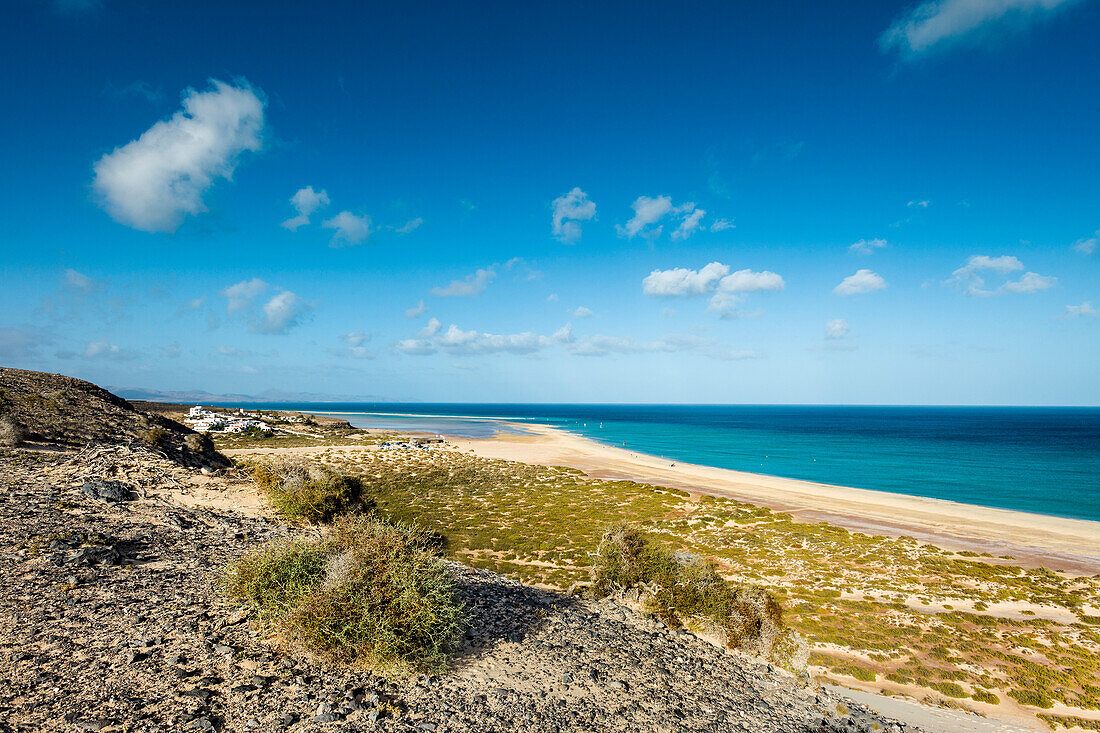 Nehrung, Playa Barca, Playa de Sotavento, Fuerteventura, Kanarische Inseln, Spanien