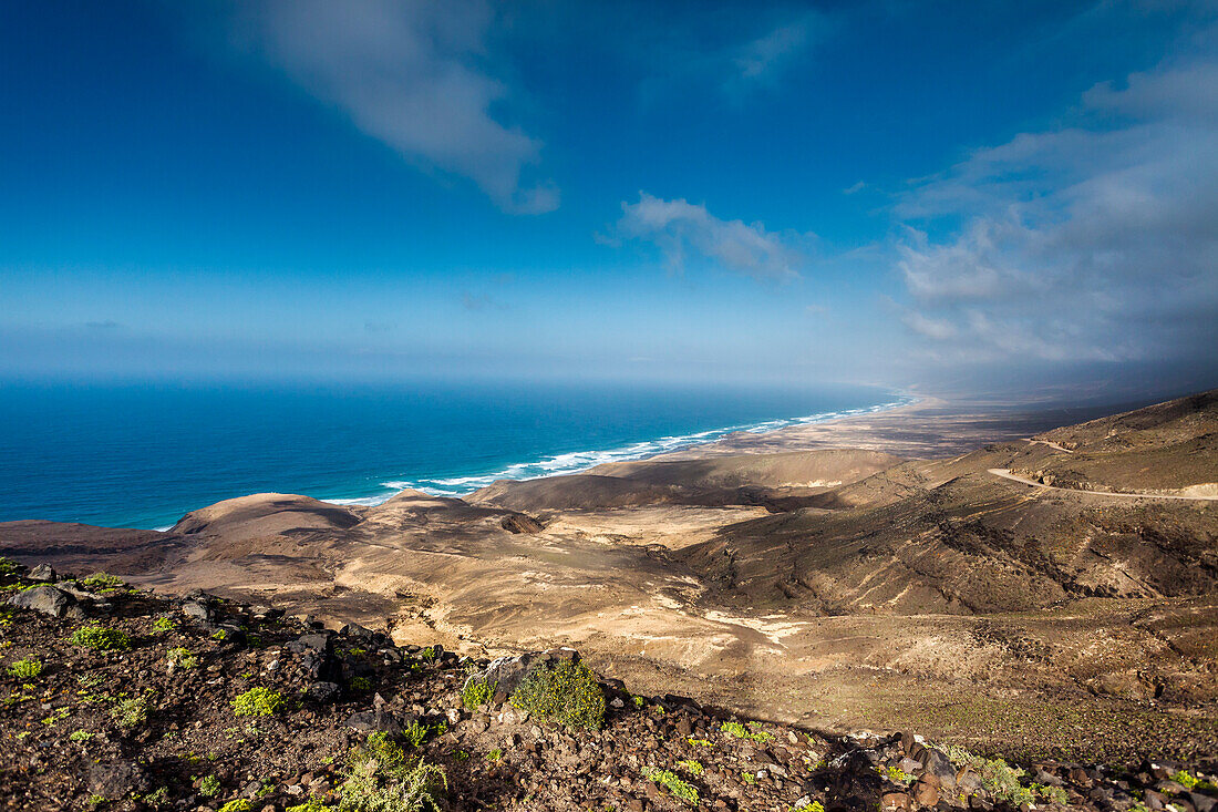 Blick vom Mirador de Barlovento auf Playa de Cofete, Fuerteventura, Kanarische Inseln, Spanien