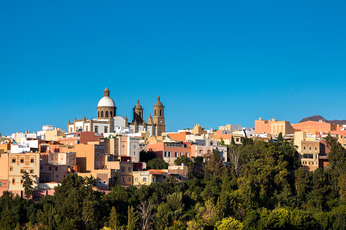 Blick auf die Altstadt und Pfarrkirche Iglesia San Sebastian, Agüimes, Gran Canaria, Kanarische Inseln, Spanien